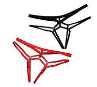 Cocila Strings Femmes Sexy Bandage Perspective Culotte Taille Haute Ajourée Erotique Strings Ouverte Fesse Elegance Creux Thong Lot de 2 Rouge Noir