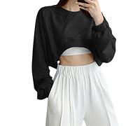 Cocila Sweat À Capuche Décontracté Manches Longues Casual Solide Lâche Col Rond Crop Top Tops Blouson Femme Veste A Sport Sweats De Vetement Zippé Oversized Hoodie Polaire Longue Pull Le Noir L