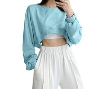 Cocila Sweat À Capuche Décontracté Manches Longues Casual Solide Lâche Col Rond Crop Top Tops Veste Polaire Femme Chaud Zippé Blouson Pull Gilet Chemise Chaude Hiver Sweatshirt Shirt Vêtements