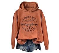 Cocila Sweat À Capuche Décontracté Manches Longues Suis Pas Allé Partout Mais C'Est Sur Ma Liste Chemises Graphiques Drôles Chemise -Shirt Léger Sweats Femme Veste D Hiver Polaire Longue Chaude Orange