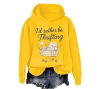Cocila Sweat À Capuche Femme Décontracté « Je Préfère Chiner » Pull Y2K Veste Oversize Fourrée Zippé Polaire Hiver avec Running Sweatshirt Sweaters for Women Longue Fitness Printemps Coton Jaune 5XL