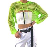 Cocila Sweat À Capuche Tendance D Automne pour Femme Décontracté Casual Solid Hollow Mesh Long Sleeve Hooded Crop Top Short Tops Sweat Shirt Blouson A Veste Automne Pull Chaude Hoodies Polaire Vert L