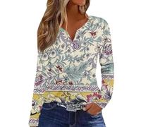 Cocila T-Shirt Décontracté À Manches Longues Sept Col en V Et Boutons avec