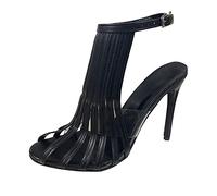 Cocila Talons Hauts Femmes Sandales Ouvertes Cheville En Cuir Boucle Solide Mince Dames Couleur Haute Pour Talons Aiguilles Sexy Chaussure Femmes Mariage Sexy CompenséEs Pute Sandales Argenté