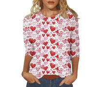 Cocila Tee Shirt Femme Manche 3/4 Cadeau St Valentin Sleeve Tops Funny Lover Blouses Valentines for Her Rouge T-Shirt Manches Longues Saint Haut Sport Top Longue Coton Sexy Grande Taille Tshirt