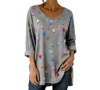 Cocila Tee Shirt Femme Manches Longues Décontracté en Coton Lavé Imprimé | Cœur Pour La Saint-Valentin T-Shirt Haut Sport Oversize Chic Et Elegant Long Maillot De Corps Manche Longue Basic Sleeve