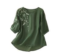 Cocila Tee Shirts Femmes à Manches 3/4 et col en V pour Haut brodé de Fleurs Coton Lin Style Ethnique bohème Femmes Manche Longue T Blanc T Shirts Manche Longue Coton Haut Doré De Sport