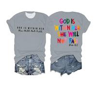 Cocila Tee Shirts Femmes Manches Longues SurdimensionnéEs pour Femmes, T avec Verset, Dieu Est dans Shirts, Hauts Inspirants Tee Shirts Rouge Femmes Coton Blanc Sport Sequin Top Col