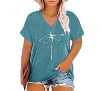 Cocila Tee Shirts Manche Longue Femmes à col en V Grande Taille pour Hauts Manches Courtes t Shirts d'été décontractés Amples Femmes T Tee Blouse Manches 3/4 Sport Haut