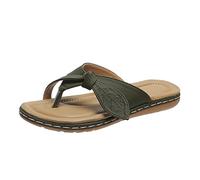 Cocila Tongs Pour Femmes De Surf À Bout Fendu Confortables Adaptées Plage D'Été Décoratives En Cuir Couleur Unie Dames Sandales Femme 43 Sandale Orthopédique Chaussure D Ete Tong Compensees Vert 38