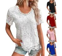 Cocila Top Décolleté T-Shirts D'Été pour Femmes, Col du Cou, Au Crochet, Dentelle, Décontractés, Manches Courtes, Élégants, Le Travail Sexe Homme Chemise Femme Ete Haut Chic Et Elegant Tunique