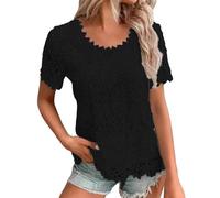Cocila Top Décolleté T-Shirts D'Été pour Femmes, Col du Cou, Au Crochet, Dentelle, Décontractés, Manches Courtes, Élégants, Le Travail Sexe Homme Tuniques Femme Blouse Chemise Coton Lin