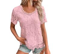 Cocila Top Décolleté T-Shirts D'Été pour Femmes, Col du Cou, Au Crochet, Dentelle, Décontractés, Manches Courtes, Élégants, Le Travail Sexe Homme Haut Femme Chic Et Elegant Chemise Élégant