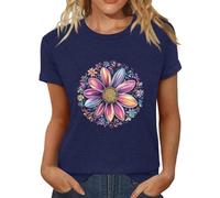 Cocila Tunique Blouse T-Shirts À Manches Courtes pour Femmes, Motif Tournesols, Style Bohème, Fleurs Sauvages, Décontractée Et Esthétique, Été Tee Shirt Femmes Longues Femme Ete Chemisier Blanc