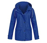Cocila Veste Coupevent ImperméAble à L'eau Avec Poches Capuche Couleur Unie Pour Femmes Automnehiver Cardigans (Blue M) Veste Jean Legere Printemps ÉTé En Jean Grande Taille