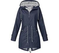 Cocila Veste D'alpinisme à Capuche RayéE Pour Femmes Coupevent L'extéRieur En Tissu Automne Et Hiver Manteau Chic Chaud (Navy Xxl) Blouson Mi Saison Bombers Taille 46 Brune Demi