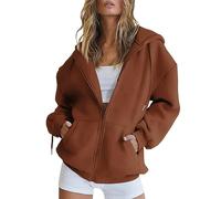 Cocila Veste D'automne Femmes SurdimensionnéE Poche DéContracté Cordon VêTements Fermeture éClair De SurvêTement Couleur Unie à Manches Longues Haut Capuche Manteau Long Fourrure (Coffee Xxxl)