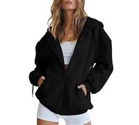 Cocila Veste D'automne Femmes SurdimensionnéE Poche DéContracté Cordon VêTements Fermeture éClair De SurvêTement Couleur Unie à Manches Longues Haut Capuche Pilou Chat (Black S) Veste De