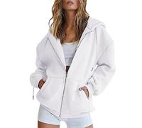 Cocila Veste D'automne Femmes SurdimensionnéE Poche DéContracté Cordon VêTements Fermeture éClair De SurvêTement Couleur Unie à Manches Longues Haut Capuche Pilou Chat (White S) Veste De