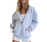 Cocila Veste D'automne Femmes SurdimensionnéE Poche DéContracté Cordon VêTements Fermeture éClair De SurvêTement Couleur Unie à Manches Longues Haut Capuche Manteau Long Fourrure (Grey Xxxxl)