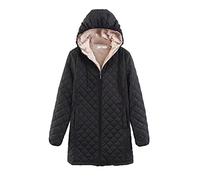 Cocila Veste En Coton Velours D'agneau à Carreaux Pour Femmes DéContracté Coupe AjustéE Fermeture éClair Couleur Unie Chaud Capuche Manches Longues Manteau Long Manteau Fourré Hiver (Black Xl)