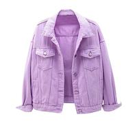 Cocila Veste En Jean Grande Taille ColoréE Pour Femmes Top Baggy Court Doudoune Argent (Purple S) Blouson LéGèRe Printemps ÉTé Cuir RandonnéE Capuche Homme Blouson Hiver Blazer Only