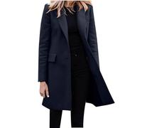 Cocila Veste Femme Automne/Hiver DéContractéE à Manches Longues Manteau Long De Costume Boutonnage Doudou (Dark Blue L) Veste Femme Cuir Daim Blazer Rose Doudoune Sans Pluie Femmes Jean Longue