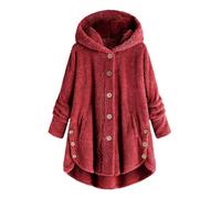 Cocila Vestes De Lit Pour Femmes Manteau Polaire Duveteux Grande Taille Veste BoutonnéE Confortable Tendance 2025 Capuche Fourrure (Red M) Veste D Ete Femmes Only En Jean Courte Noir Cuir Court