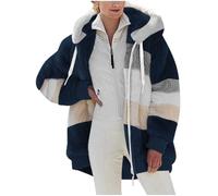 Cocila Vestes Pour Femmes Manteau Polaire Duveteux Cardigan En Fausse Peau De Mouton VêTements D'extéRieur Chauds à Capuche Et Fermeture éClair Robe Chic (Navy S) Blouson Coupe Vent Femmes Only