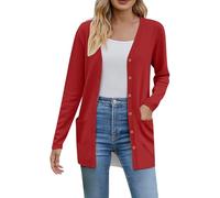 Cocila Women’S 2025 Fall Fashion Cardigan Lightweight Soft Knit For Women Long Sleeve Open Front Coat With Pockets Manteaux Flous Pour Femmes (Red Xxl) Veste Femme Demi Saison Veste Cuir Femme