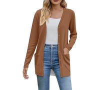 Cocila Women’S 2025 Fall Fashion Cardigan Lightweight Soft Knit For Women Long Sleeve Open Front Coat With Pockets Manteaux Flous Pour Femmes (Coffee Xxxl) Veste Femme Mi Saison Veste En Daim