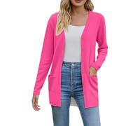 Cocila Women’S 2025 Fall Fashion Cardigan Lightweight Soft Knit For Women Long Sleeve Open Front Coat With Pockets Manteaux Flous Pour Femmes (Hot Pink L) Veste Femme Jean Veste Bi Matiere A