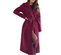 Cocila Women's Autumn And Winter Temperament Solid Color Long Sleeved Lapel Tied Woolen Coat Jacket Manteau Plus Chaud Red Xl Veste Legere Femmes Mi Saison Veste Femmes Vintage Blouson