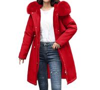 Cocila Women's Down Winter Mid Lenght Puffer Coats Ladies Lightweight With Hood Plus Size Slim Trench Coat Long Sleeve Warm Outwear Outdoor Hiking Jacke Compressible (Red Xxxl) Blouson Femmes Mi