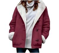 Cocila Women's Lapel Fleece Loose Lined Denim Jacket Winter Button Down Solid Color Warm Thicken Coat Outerwear Hoodie Gilet Filles (Wine L) Veste Femmes Cuir Only Veste En Jean Courte Cuir Femme