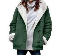 Cocila Women's Lapel Fleece Loose Lined Denim Jacket Winter Button Down Solid Color Warm Thicken Coat Outerwear Hoodie Gilet Filles (Blackish Green Xxl) Blouson Femmes Printemps Ete Only Femme