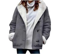 Cocila Women's Lapel Fleece Loose Lined Denim Jacket Winter Button Down Solid Color Warm Thicken Coat Outerwear Hoodie Gilet Filles (Grey Xl) Bomber Femmes Only Femmes Veste Bomber Courte Hiver