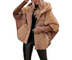 Cocila Women's Long Sleeved Patchwork Winter Casual Coat Manteau Matelassé Khaki Xl Veste Brune Femmes Veste Cuir Femmes Blouson Polaire Longue Canadian Peak Doudoune Jean Kaki Manteaux D'hiver