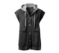 Cocila Women's Oversized Denim Vest Mid Long Jean Sleeveless Distressed Cotton Pull Polaire Enfant (Grey L) Bomber Femmes Saharienne Femmes Ete Veste Militaire ImperméAble RandonnéE Only Blouson