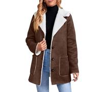 Cocila Women's Winter Lined Suede Leather Jacket Oversized Notch Lapel Mid Long Overcoat Manteau Bouillie Pour (Brown Xl) veste Femmes Blouson Capuche Femmes Veste Printemps Été Coat Vintage