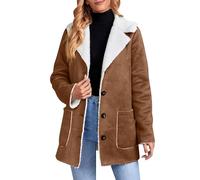 Cocila Women's Winter Lined Suede Leather Jacket Oversized Notch Lapel Mid Long Overcoat Manteau Bouillie Pour (Coffee Xl) veste en jean noir Femmes Veste Légère Femmes Été Blouson Moto Pas Cher