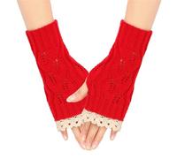 Cocila Women'S Winter Splicing Lace Knitted Acrylic Yarn Hollow Half Finger Gloves Mitaines Femme Homme Gant Mitaine Sans Doigt Laine Hiver Noir Gants Chaud Des Mitenne Arthrose Main Tres Longue