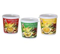 Cock Brand - Ensemble de dégustation de pâtes de curry - Paquet de 3 (3 x 400g) - 3 variétés, 1 boîte de pâte de curry rouge, verte et jaune
