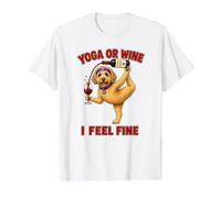 Cockapoo Dog Yoga Or Wine I Feel Fine - DIGOR Funny T-Shirt Graphique avec Valeur, Homme, Blanc, M