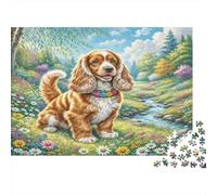 Cocker américain Carton Cavalier King Charles dans Un Champ de Fleurs Puzzle Premium Anti-Ennui Décoration d’intérieur 52x38cm/1000 pièces
