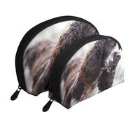 Cocker Anglais Chiens Bouclés Blanc Brunâtre, Trousse de Maquillage Coquille Femme Petit Porte-Monnaie Trousse de Toilette Trousse à cosmétiques 2 pièces