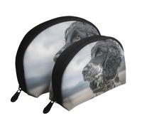 Cocker Anglais Grandes Oreilles Bouclées Noir, Trousse de Maquillage Coquille Femme Petit Porte-Monnaie Trousse de Toilette Trousse à cosmétiques 2 pièces