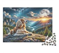 Cocker Spaniel américain Papier épais Cocker Spaniel sur Une Falaise montagneuse rocheuse au Coucher du Soleil Puzzle Lot Cadeau interactif pour Seniors 52x38cm/1000 pièces