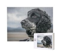 Cocker Spaniel Anglais à Grandes Oreilles bouclées, Noir,Puzzle Familial en Bois de 500 pièces pour Adultes et Adolescents, décoration d'intérieur
