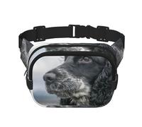 Cocker Spaniel Anglais à Grandes Oreilles bouclées, Noir,Sac Banane carré Double Couche, Sac de Poitrine